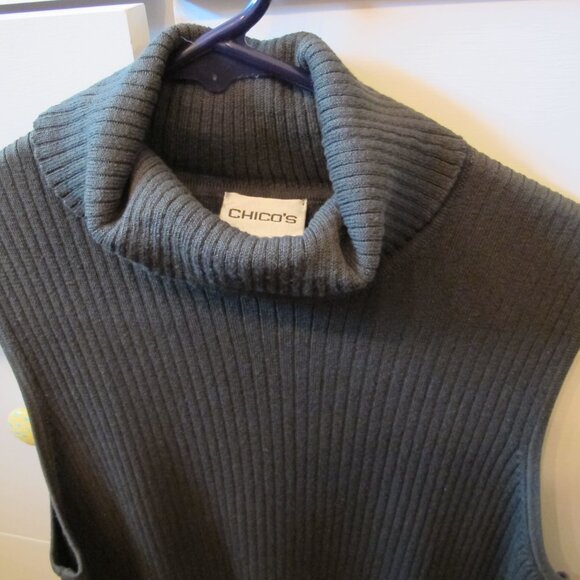 Chico Sleeveless Ribbed Cowl Neck Sweater Size 1 Black - Picture 2 of 4